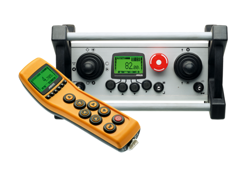 Kran-Funksteuerungen: Handsender ABURemote Button und Meisterschaltersender ABURemote Joystick Kran Fernbedienungen ABURemote Button und ABURemote Joystick